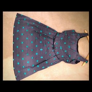 Green and navy patterned belted dress